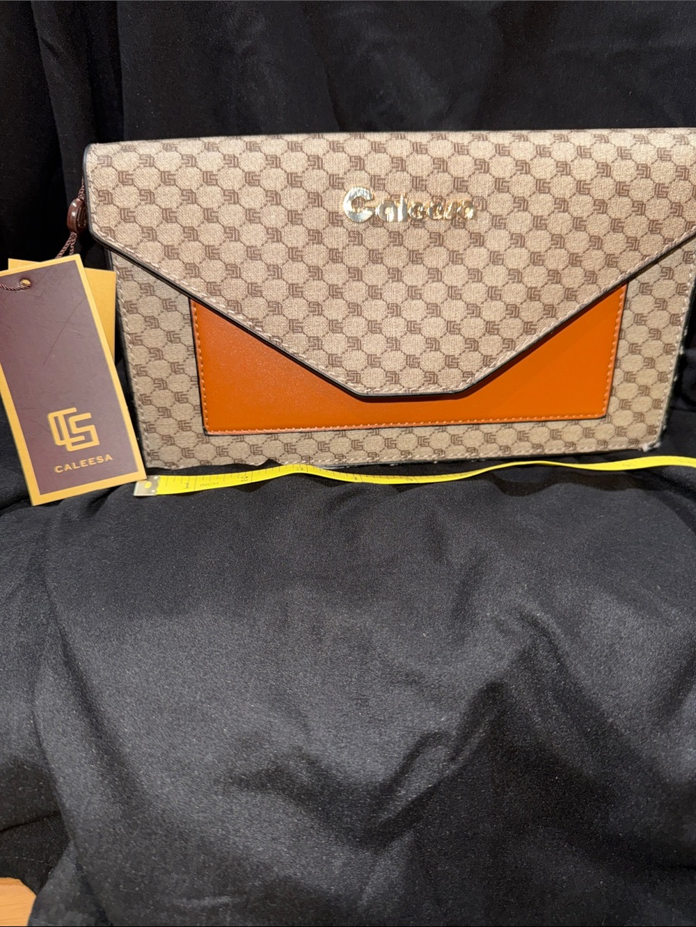 Caleesa Beige & Orange Patterned Envelope Clutch